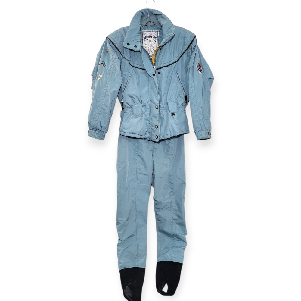 OBERMEYER Vintage Erika Ski Jacket with Pants Aqua Blue Size 8